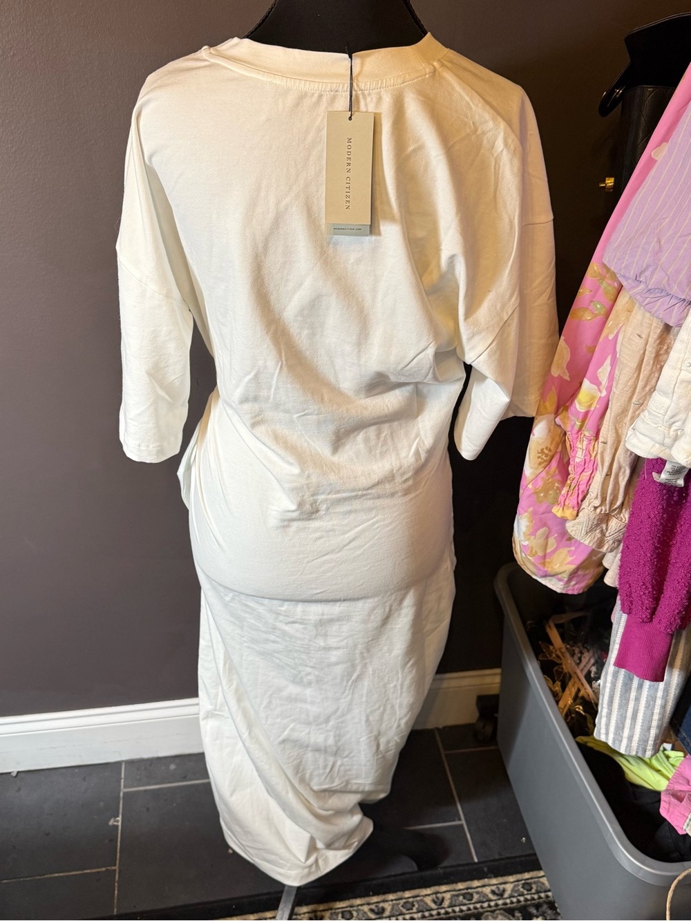 NWT Modern Citizen Cream Tie-Waist Midi Dress - Picture 3 of 5